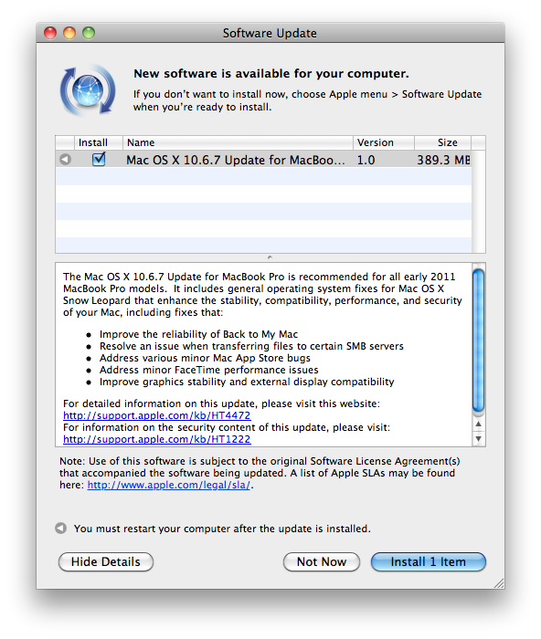 Mac OS X 10.6.7 Thunderbolt Macs