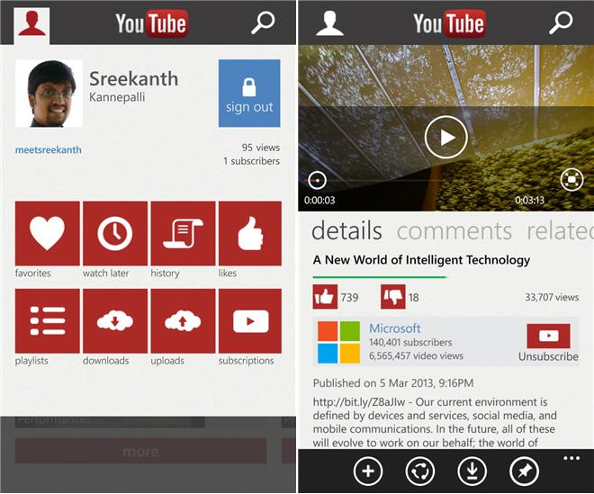 youtube in windows phone