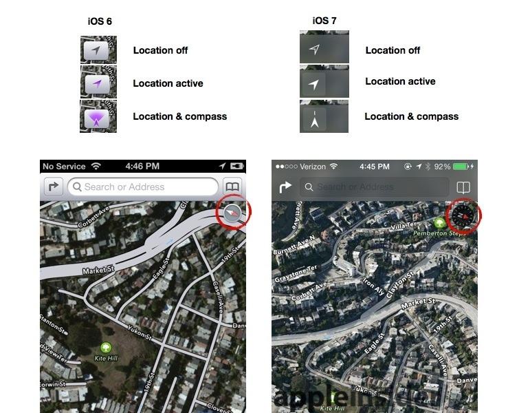 iOS 7 Maps, location &amp; compass