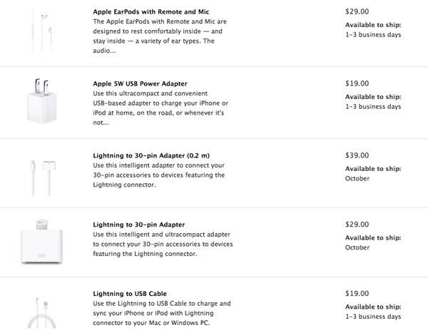 Lightning to 30 pin Adapter EarPods cost 29 each from Apple