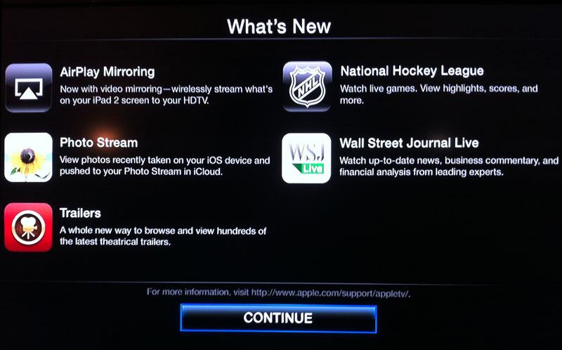 Apple TV に AirPlay ミラーリング、フォトストリーム、NHL、WSJ ライブが追加されました