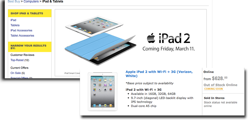 Walmart と Best Buy が Apple の iPad 2 の入手可能性を宣伝