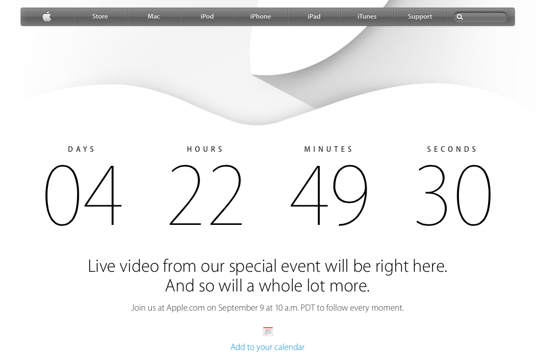 Apple to hold live stream of Sept. 9 event, begins countdown on website