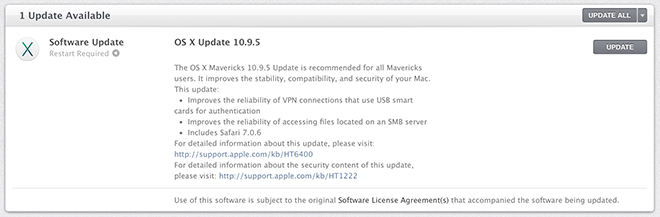 Apple、信頼性が強化された OS X 10.9.5 Mavericks をリリース、Safari 7.0.6 を含む