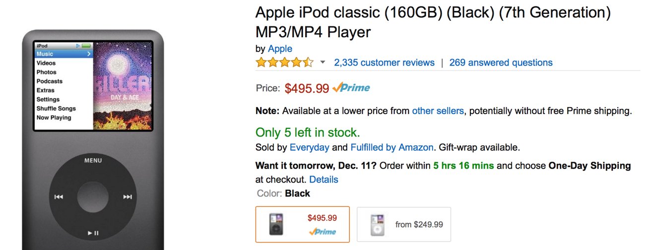 Apple の生産終了した iPod classic が流通市場で高額に