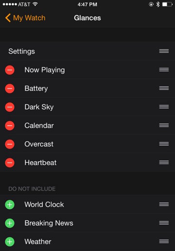 apple watch glances