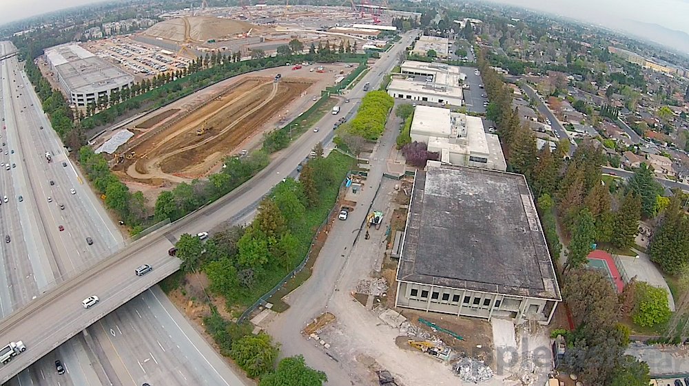 新しい Apple Campus 2、フェーズ 2 の建物のための取り壊し、空撮映像ショー