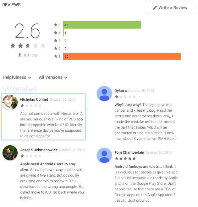 Majority of Google Play reviews for Apple's Android Beats Pill+ app are  abusive