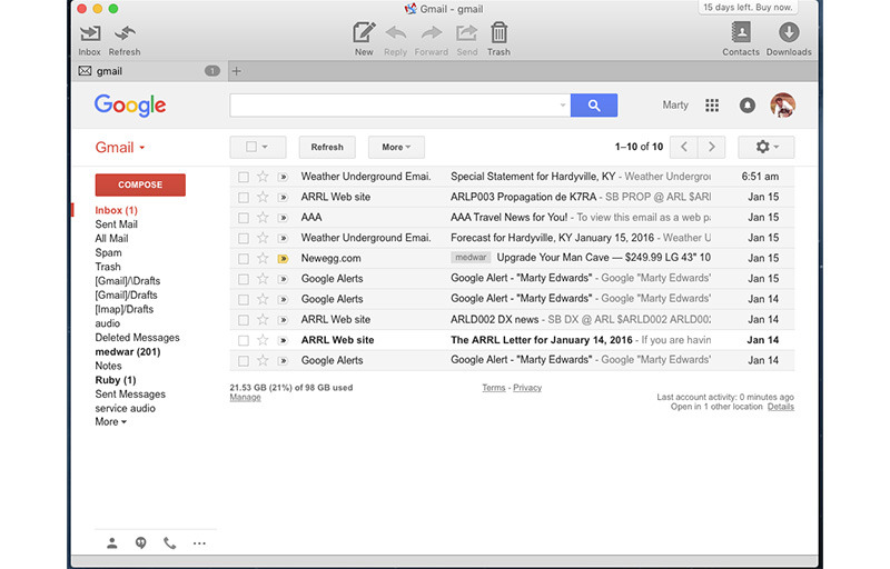 gmail in office for mac 2016