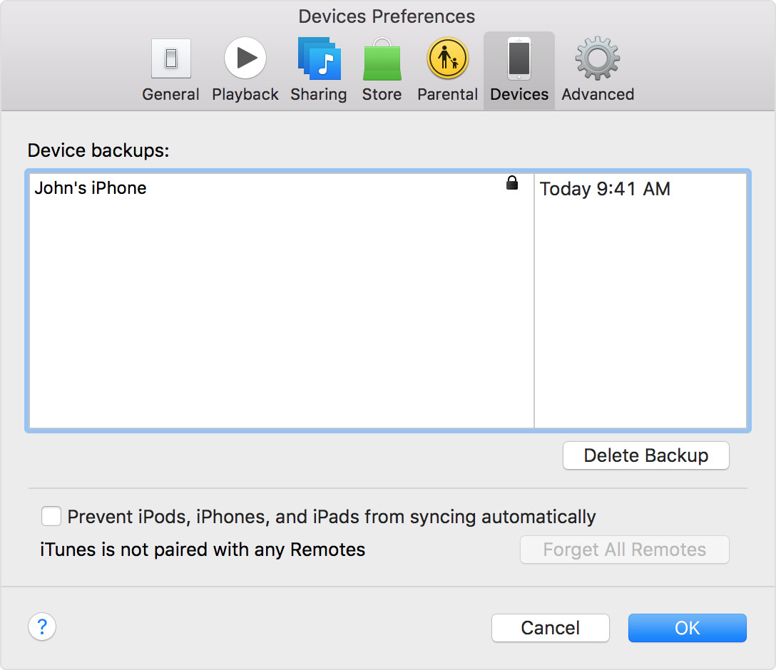 Device Preferences screenshot in iTunes. Image courtesy of Apple.