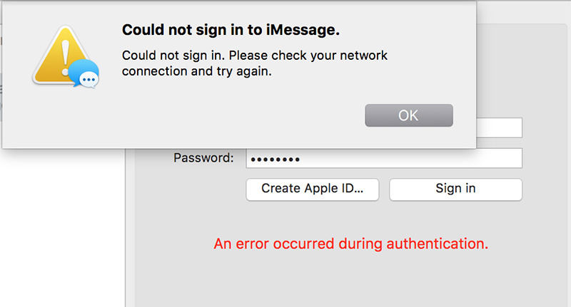 mac os x el capitan imsg and facetime failure to login