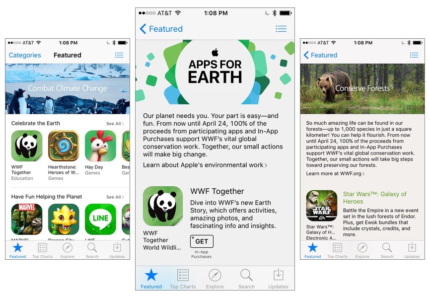 Apple の「Apps for Earth」プロモーション、一部のアプリの収益を世界自然保護基金に寄付