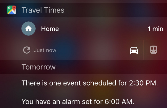 travel times widget