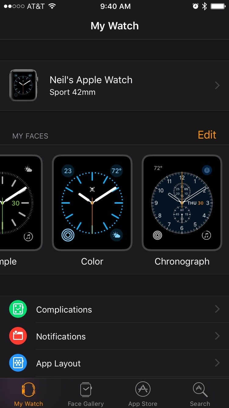 watchOS 3 の内部: iOS 10 の Apple Watch アプリでウォッチフェイスの閲覧とカスタマイズが可能