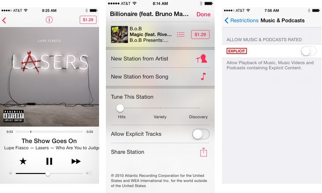 Apple の iTunes Radio の冒涜フィルターをすり抜ける露骨なコンテンツ