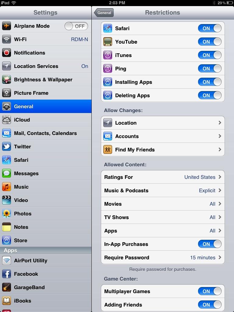 iOS 5 iPad Parental Controls