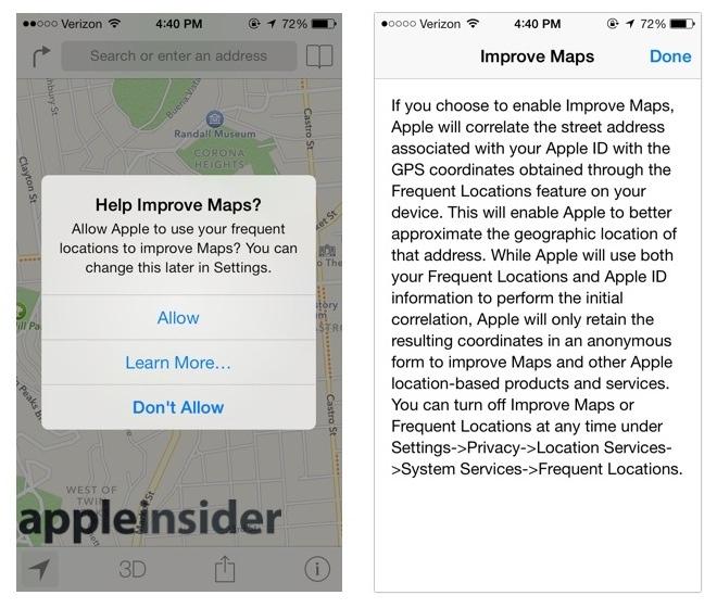 Apple、地図の専門家を雇用、iOS 7は頻繁に位置情報を使用して「地図の改善に協力」するユーザーを募集