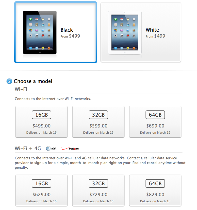 Apple Store begins taking new iPad WiFi and 4G orders for March 16