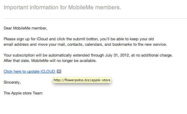 iCloud アップグレードの餌を使って MobileMe ユーザーをターゲットにした電子メール詐欺