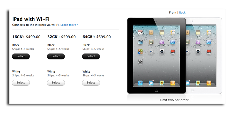 iPad 2 の圧倒的な需要が続き、Apple のオンライン注文は 4 ～ 5 週間で出荷されるようになりました