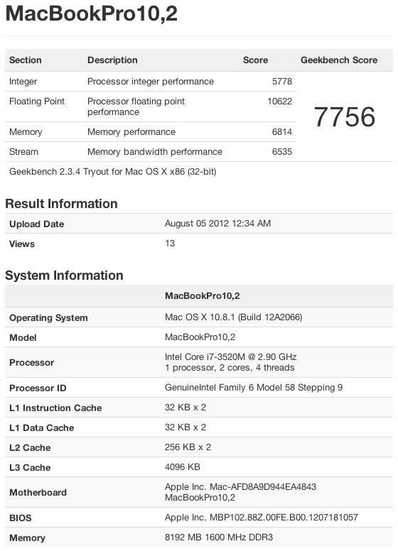 geekbench 4 scores macbook pro 2012 i5