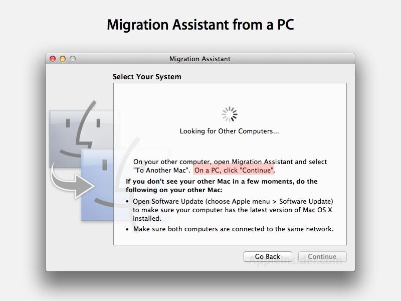 migration assistant for windows to mac