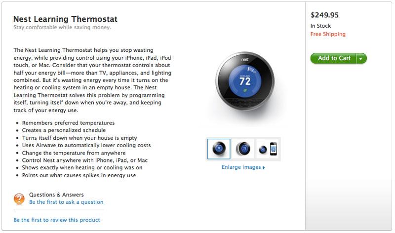 NestサーモスタットがAppleのオンラインストアで250ドルで購入可能に