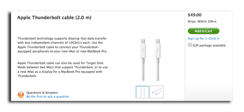 Apple、49ドルのThunderboltケーブルを発売、外部RAIDシステムを提供