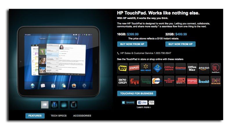 HP、タブレット第2位の座を狙ってTouchPadの100ドル値下げを恒久化