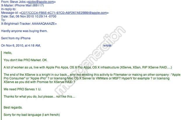 スティーブ・ジョブズ容疑者の電子メールは「ほとんど誰も」Apple の Xserve を購入していないと述べている