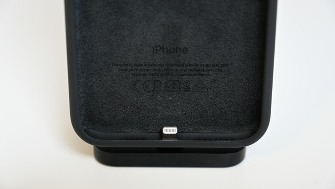 The microfiber interior and Lightning connector inside the Smart Battery Case