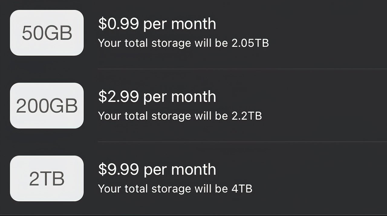 The additional storage options for iCloud