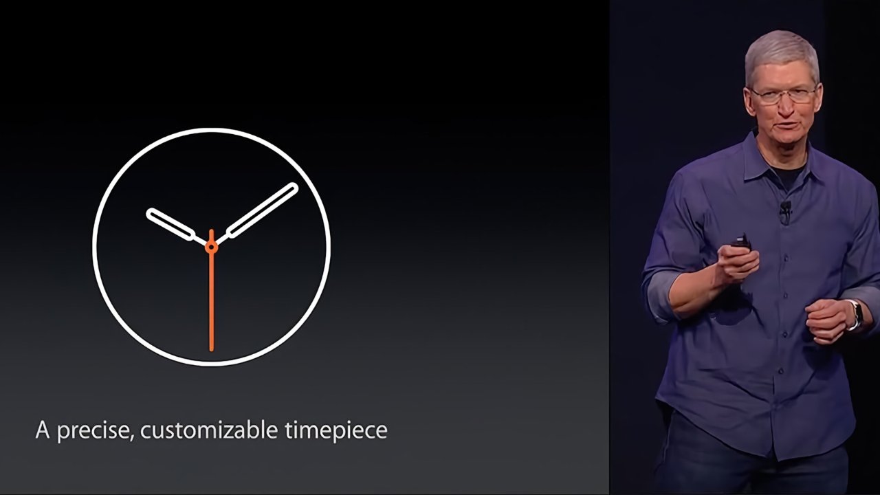 Tim Cook revealing the first Apple Watch and watchOS 1 in September 2014