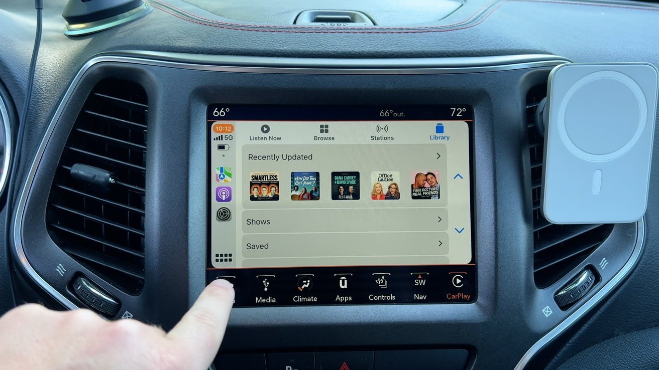 Media apps like Podcasts can be controlled by buttons on the steering wheel