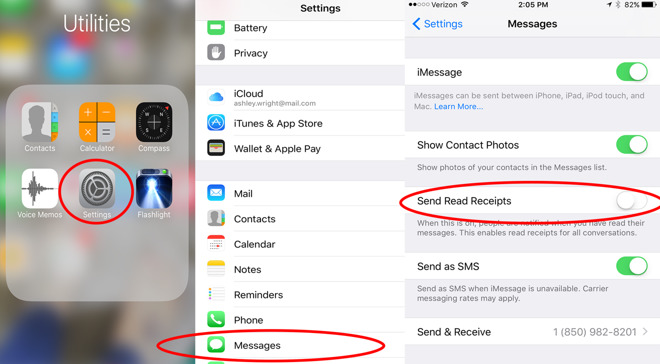 iphone send read receipts to specific contacts