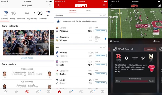 ESPN, WatchESPN iOS apps updated to add support for Apple's single signon