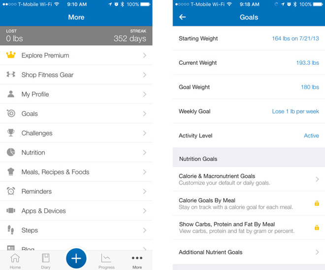 Screenshot of the MyFitnessPal (MFP) application, along with an MFP