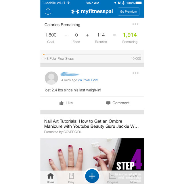 Screenshot of the MyFitnessPal (MFP) application, along with an
