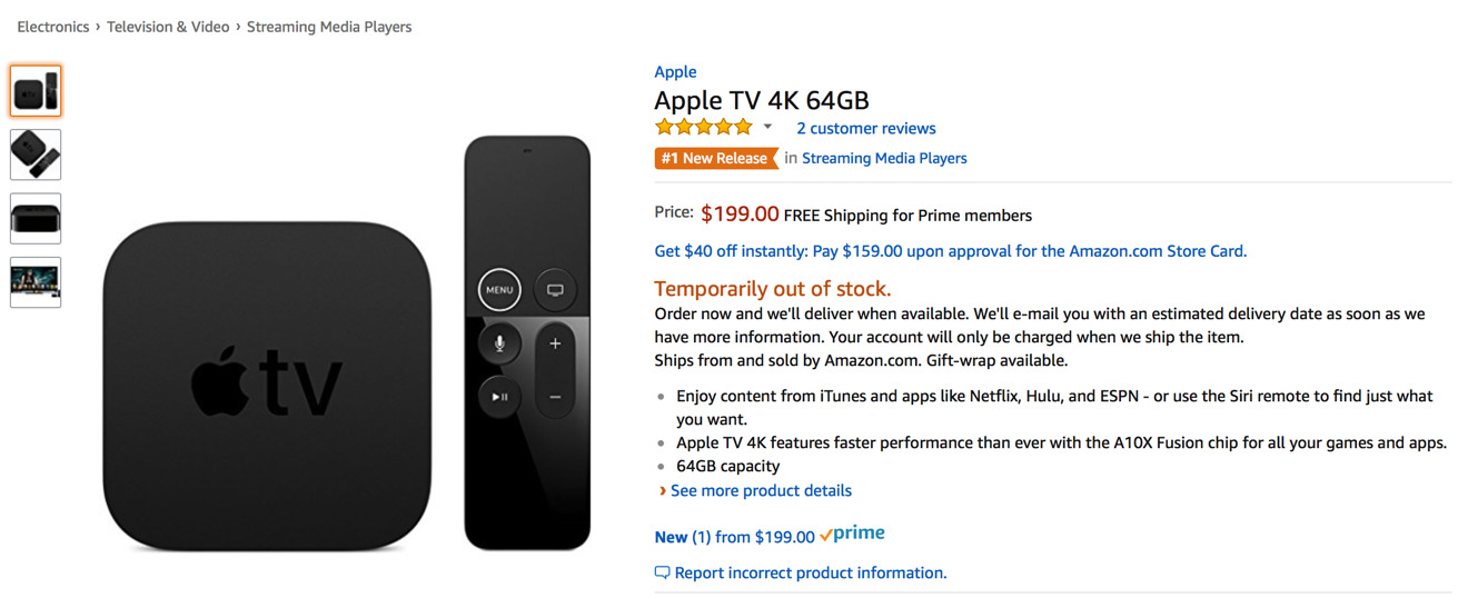 Udvikle udkast etisk Apple TV 4K listing appears on Amazon, after two-year absence of product  line [u] | AppleInsider