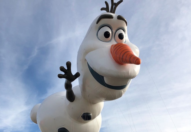Test flight of Frozen's Olaf balloon, via Macy's, Inc.