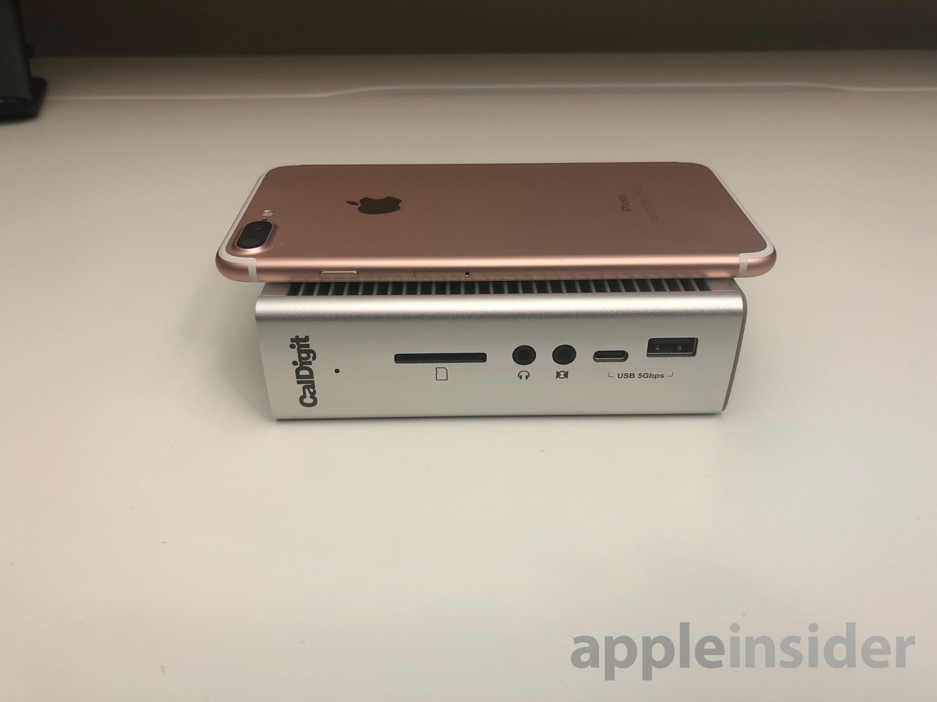 CalDigit Thunderbolt Station 3 Plus, with iPhone 7 Plus for scale