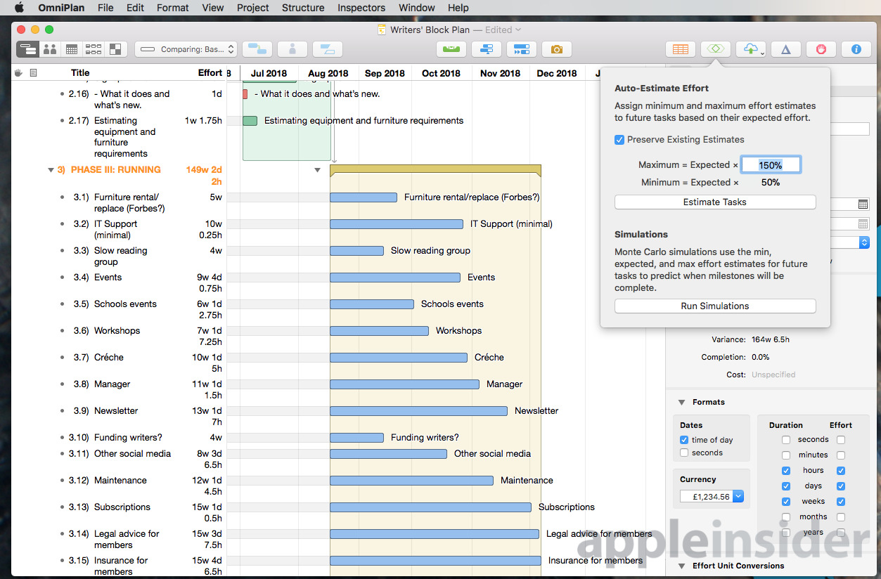 omniplan effort vs duration