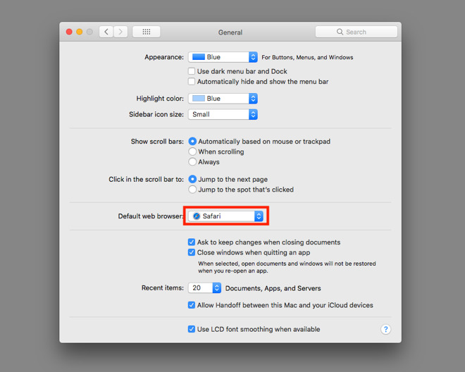 how to change default app mac