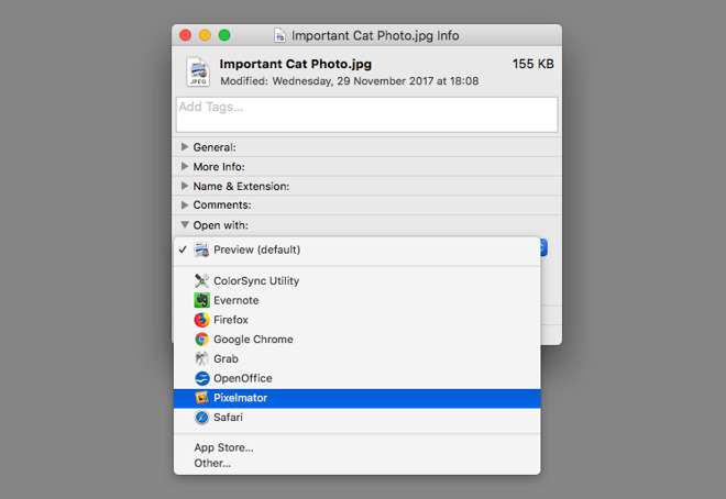 how to change default program for opening files mac