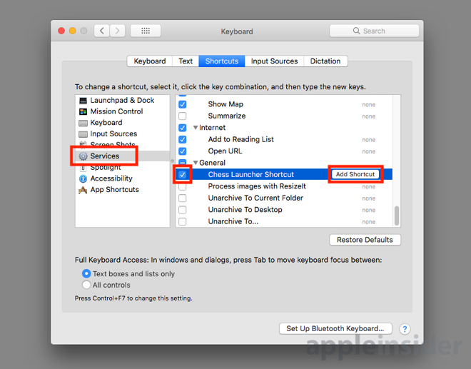 mac keyboard shortcut for settings