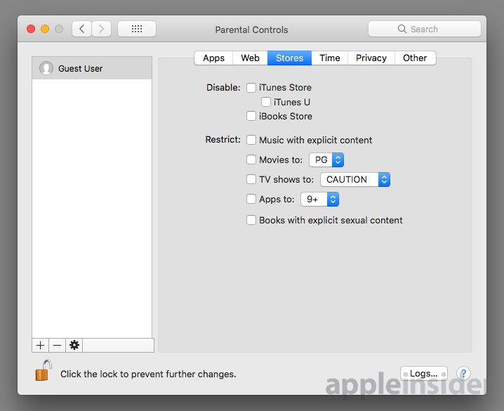 mac asks for parental control