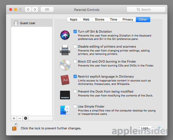 set parental controls for the itunes store and the mac app store