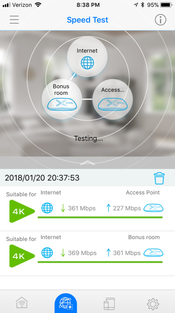 the app view of speed tests