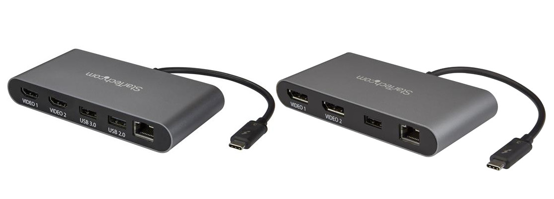 StarTechThunderbolt 3 Dock with Dual HDMI (left), Dual DisplayPort (right)