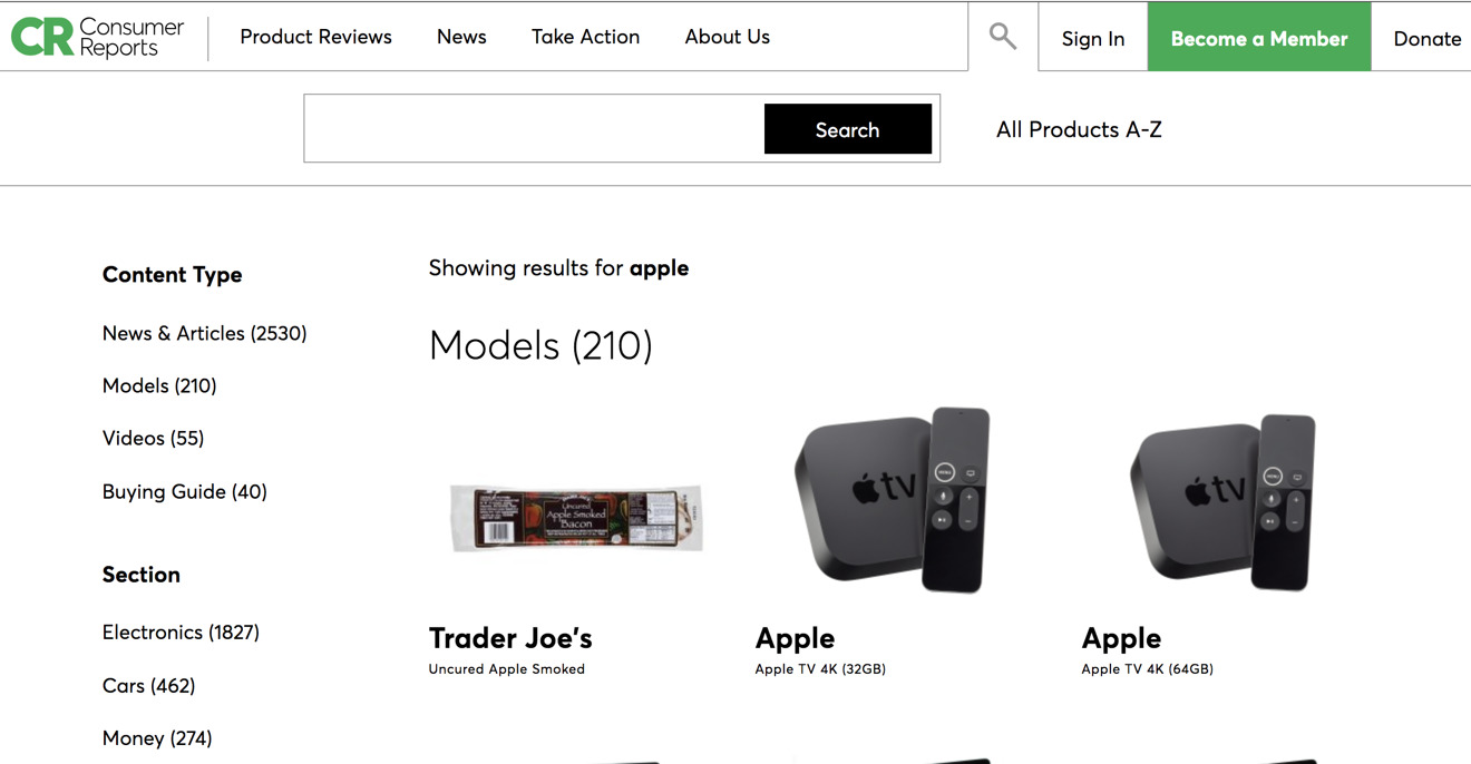 Consumer Reports' Apple products page
